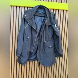 French Connection Black Raincoat with Silver Zippers